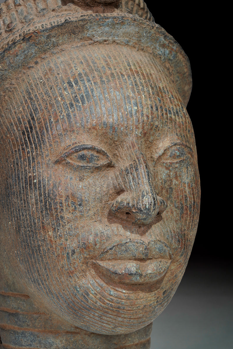 A crowned head Benin bronze