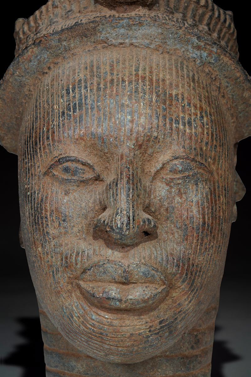 A crowned head Benin bronze