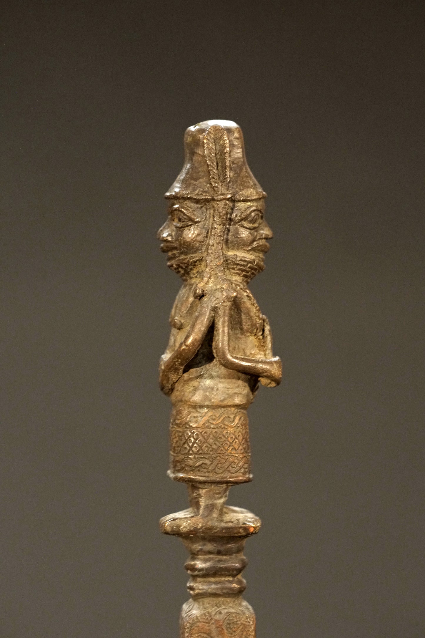 Benin bronze rattle stick