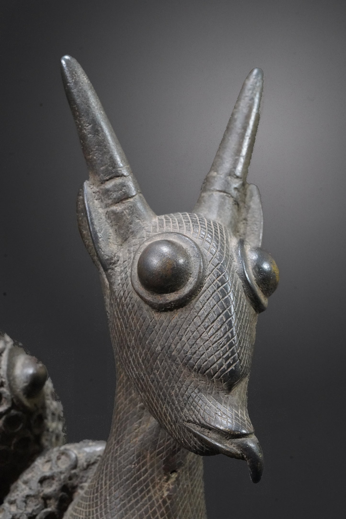 A Benin animal bronze, "A panther hunts an antelope"